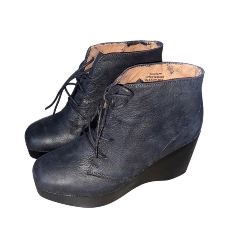 JEFFREY CAMPBELL Lita Platform Leather Wedge Lace Up Ankle Bootie Boots Schuyler